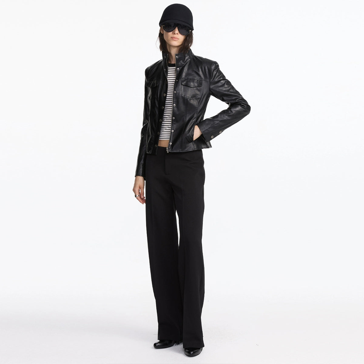 Rhombus Plaid Slim Leather Jacket