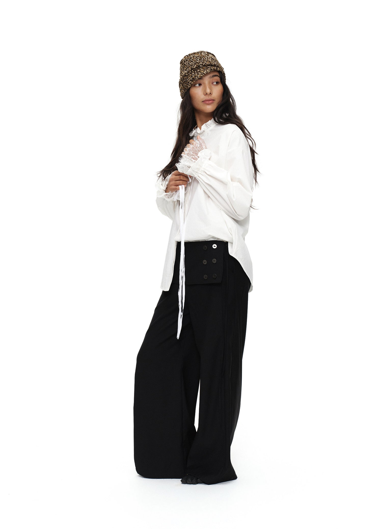 Button-down straight trousers