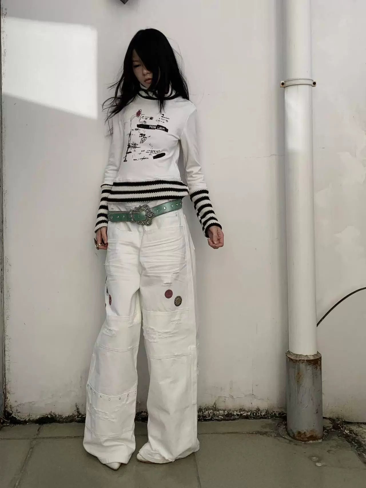 White printed straight-leg Jeans