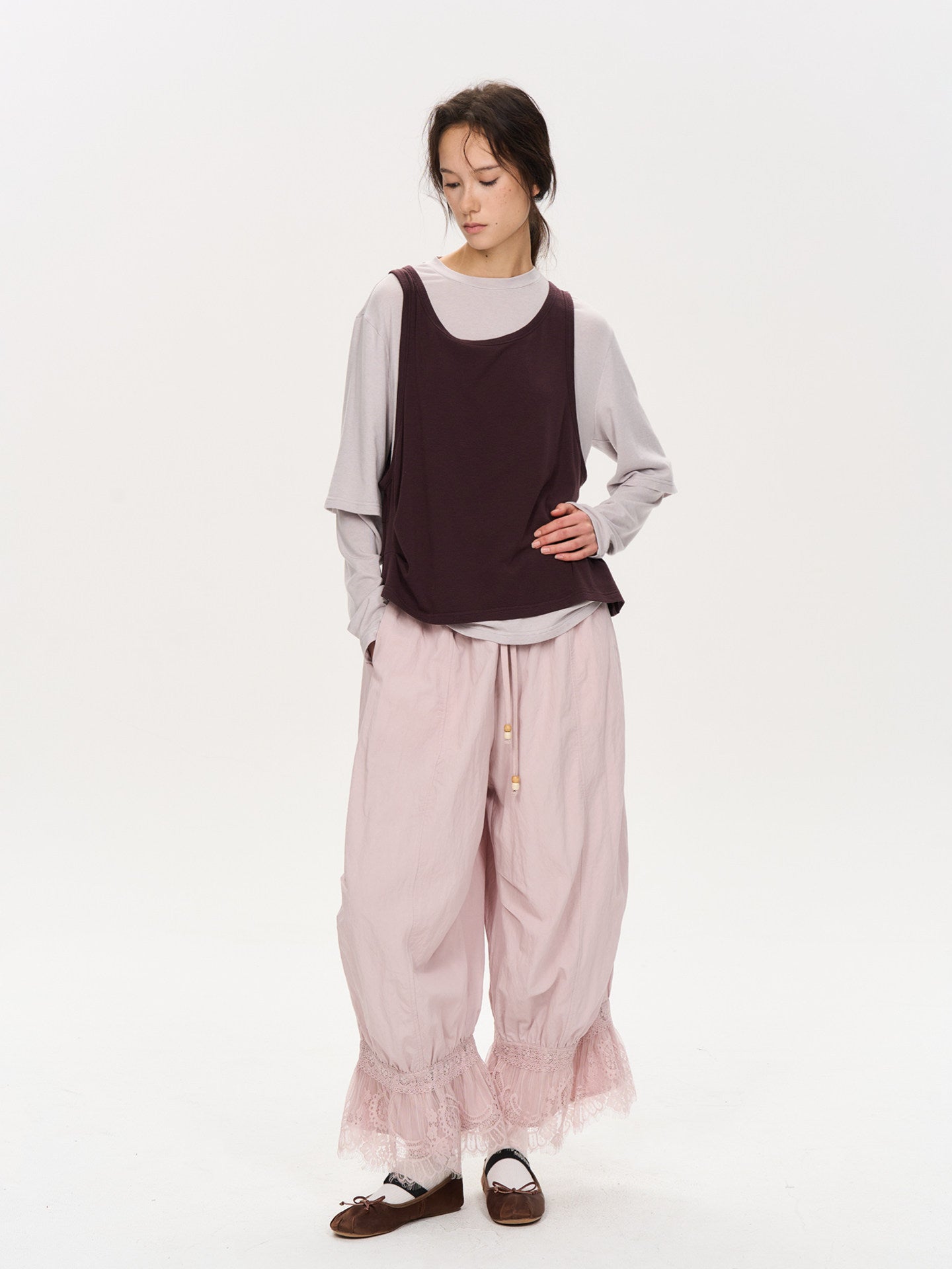 Beware Lace paneled cropped balloon pants