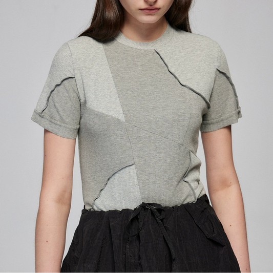 Multi panel slim-fit crewneck short sleeve T-shirt