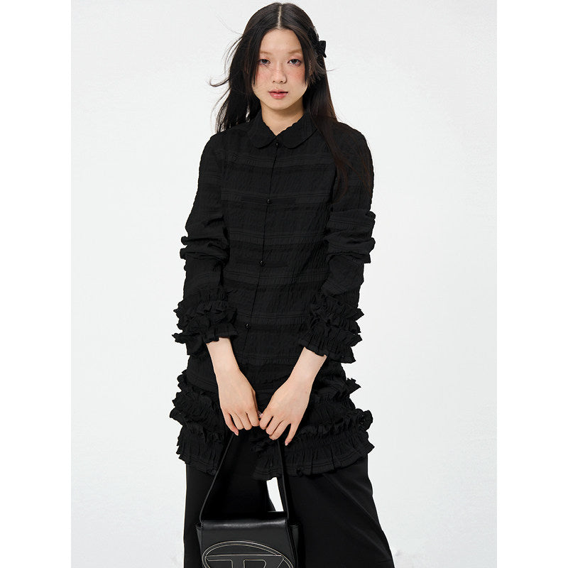 Shirred lace slightly wrinkled shirt