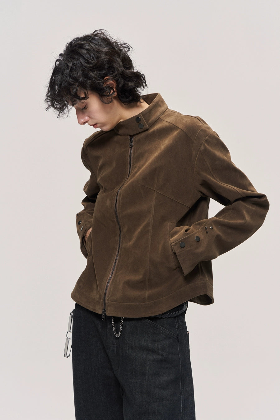 Cow Suede Brown Stand Collar Jacket