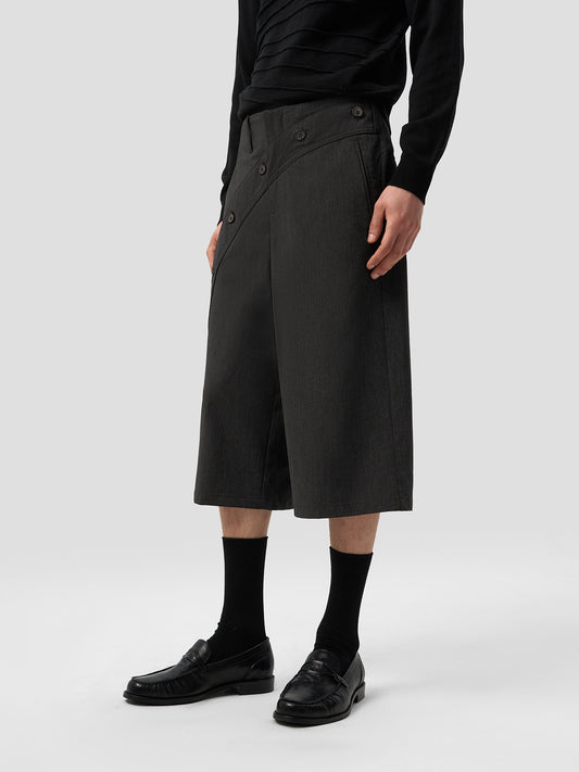 Slanted button 3D Cut Suit Shorts