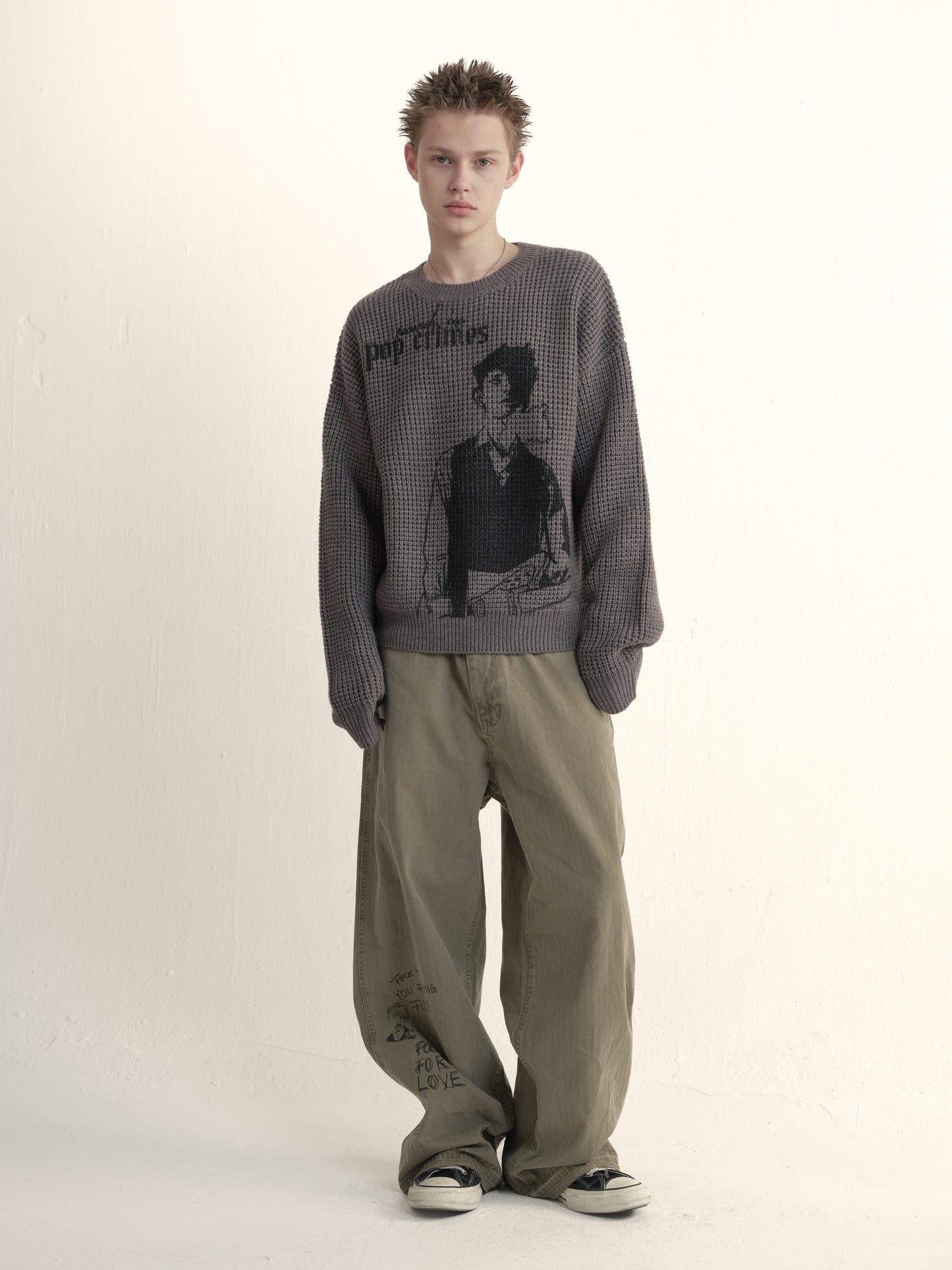 POP CRIMES Wool chunky waffle sweater