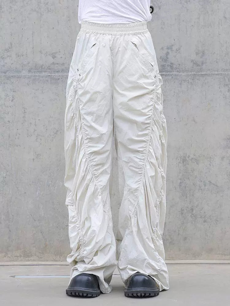 Pleated Spiral Loose Pants White