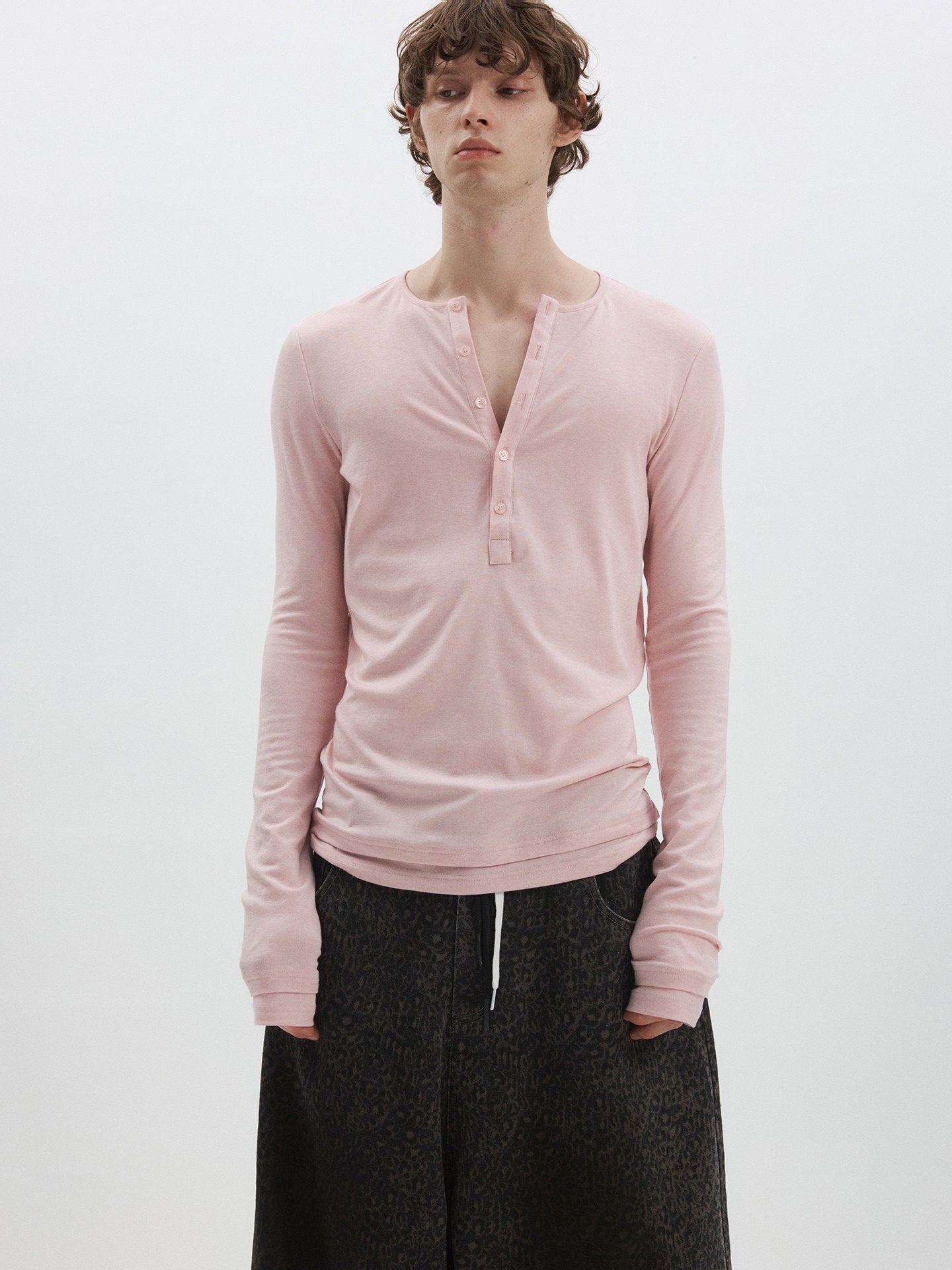 Slim fit Henry collar long-sleeve T-shirt