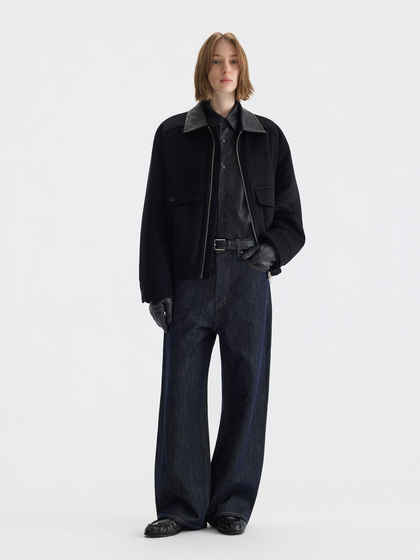 Japanese button-down straight jeans