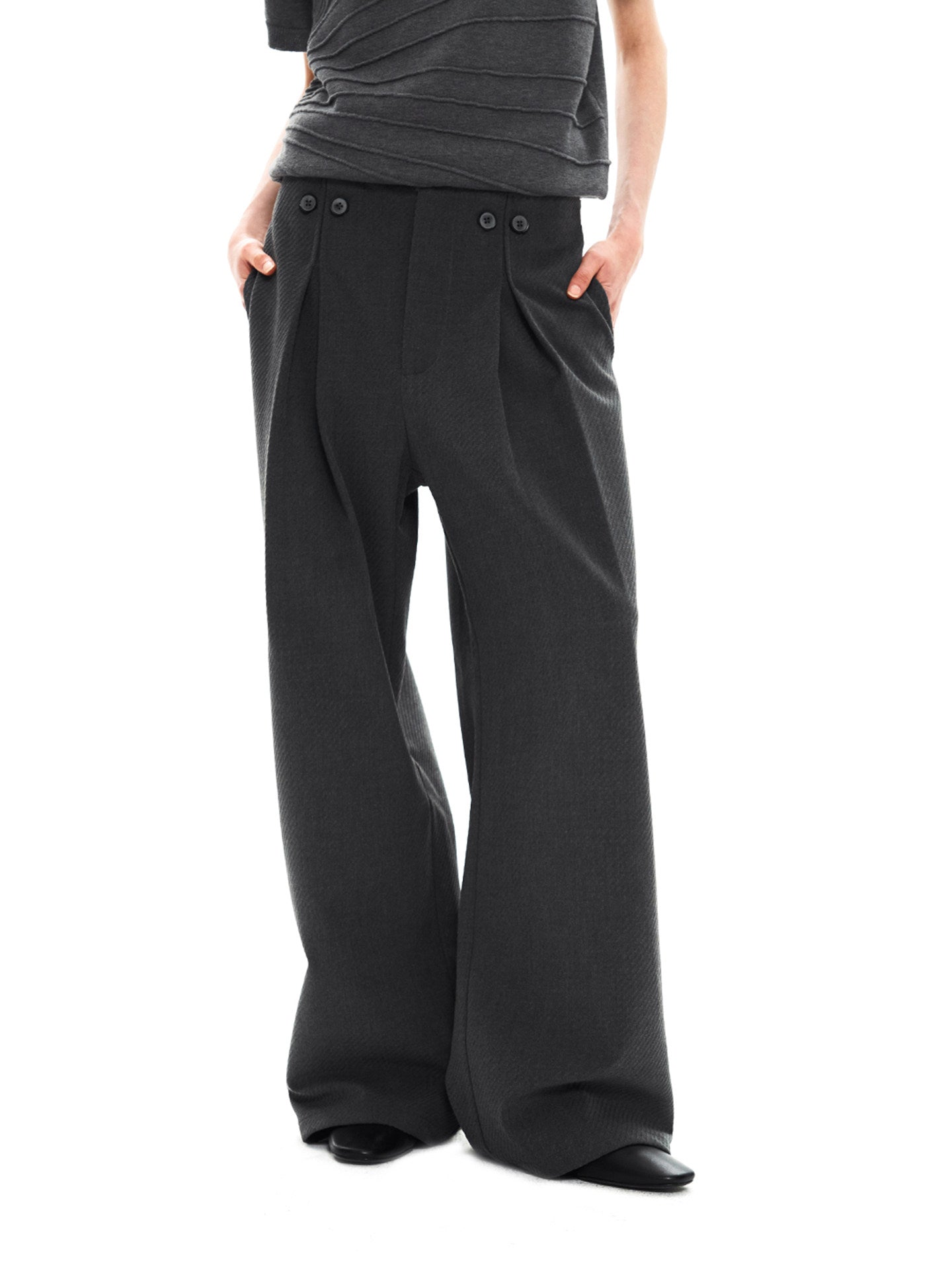 Mirror pleated straight-leg trousers