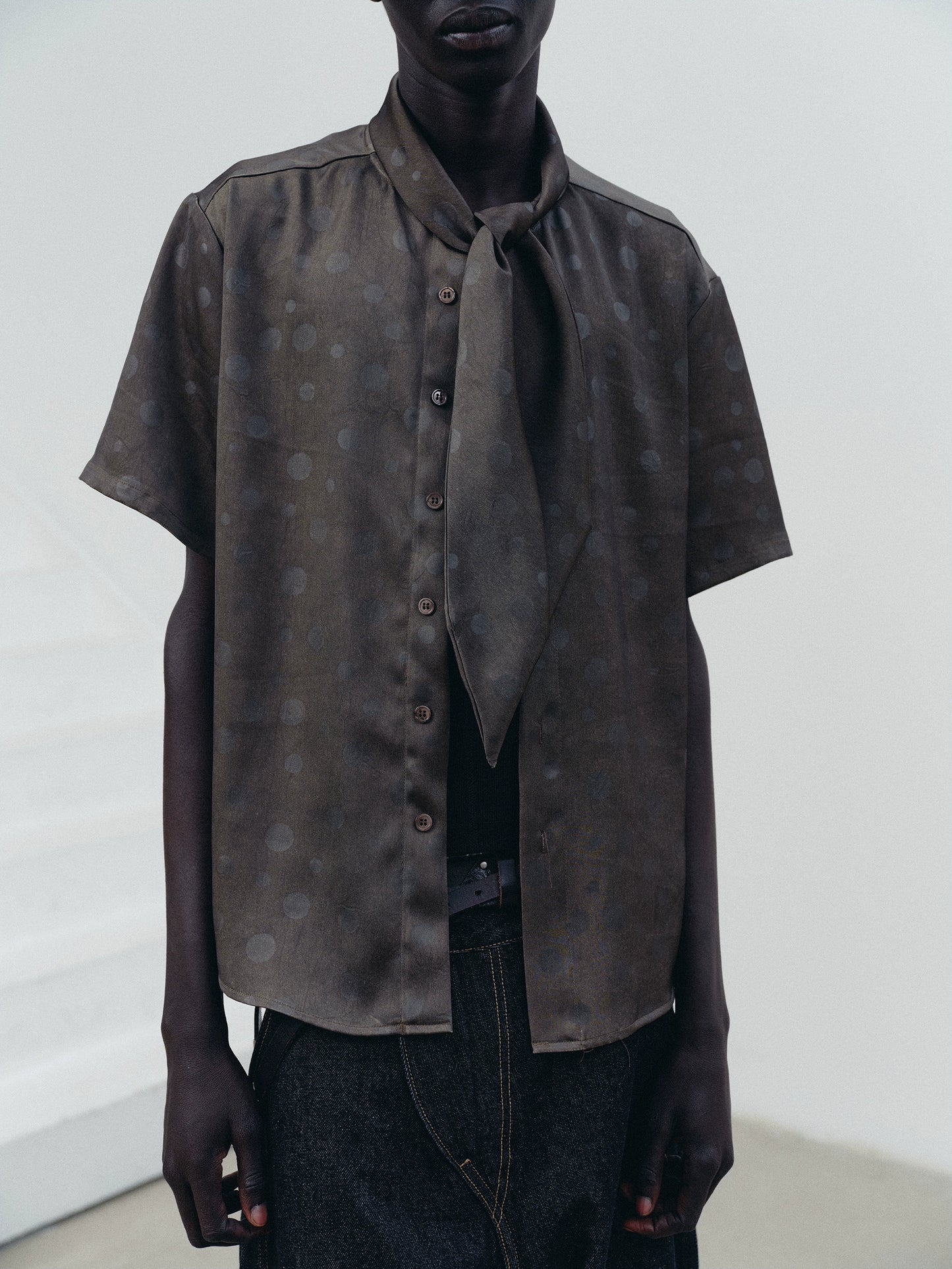 Faux drape short-sleeve shirt
