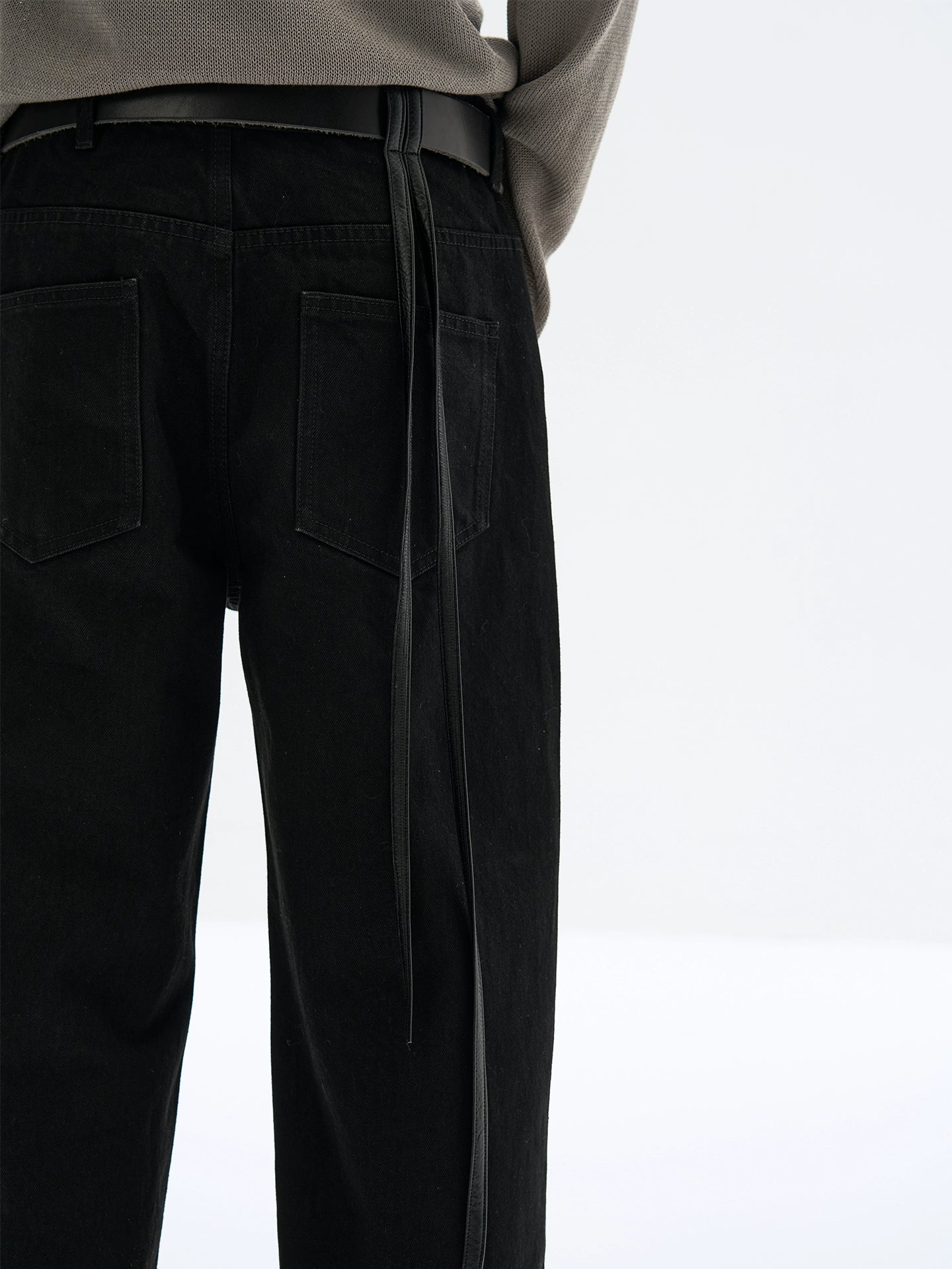 Light-Washed Leather Rope Jeans