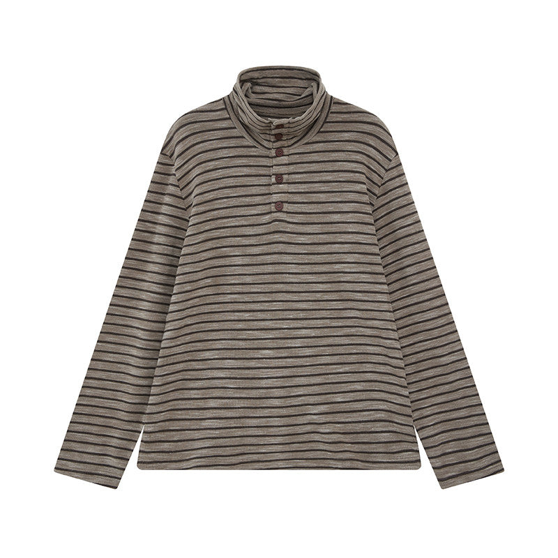 "Sunset Dusk" stand-up collar striped long-sleeved T-shirt