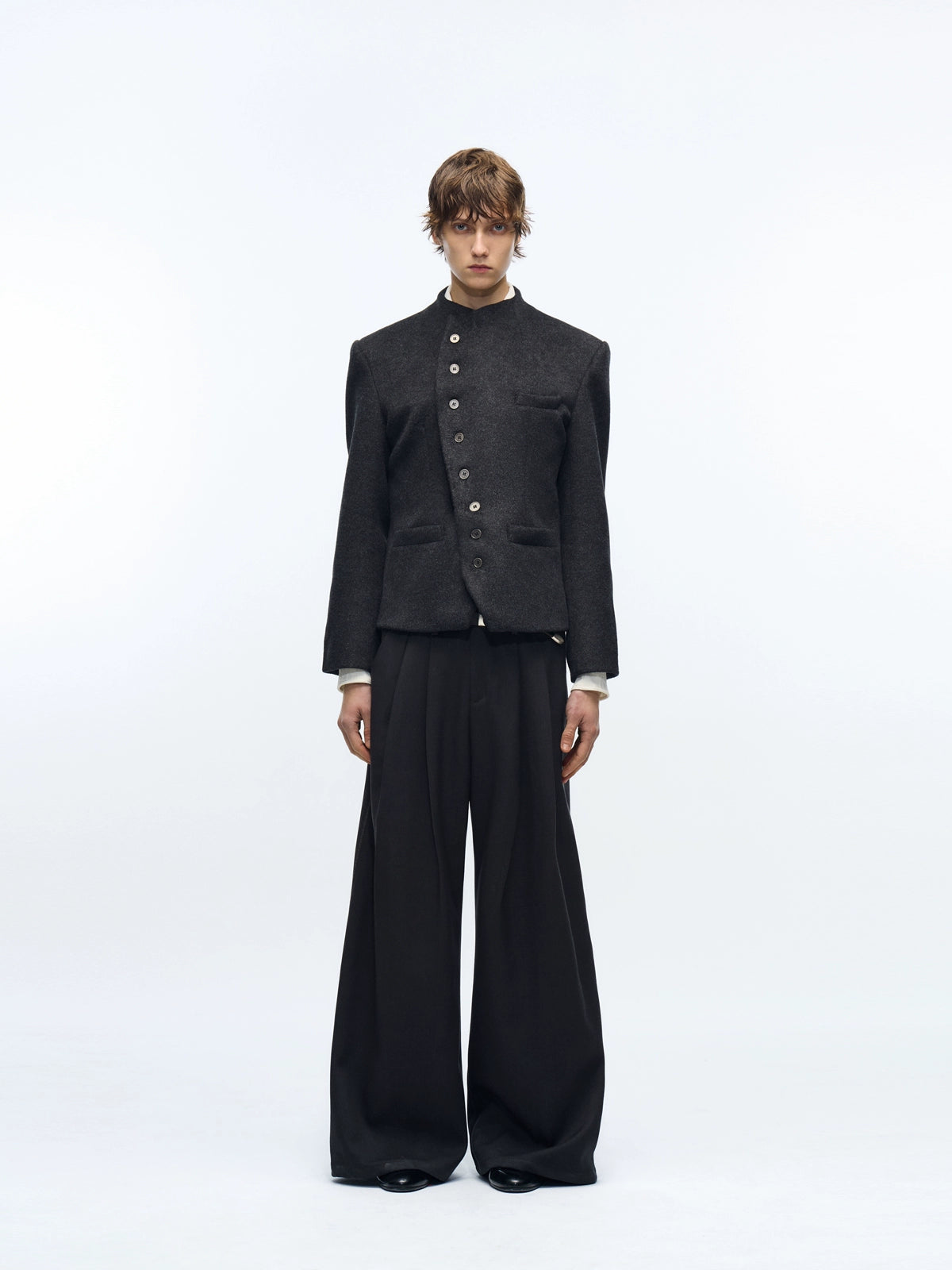 "Vene" Italian stand collar sheep wool jacket