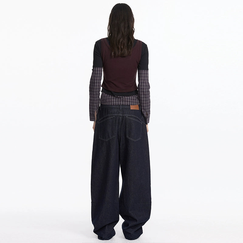 Fake Layered Plaid Polo Long Sleeve T-shirt