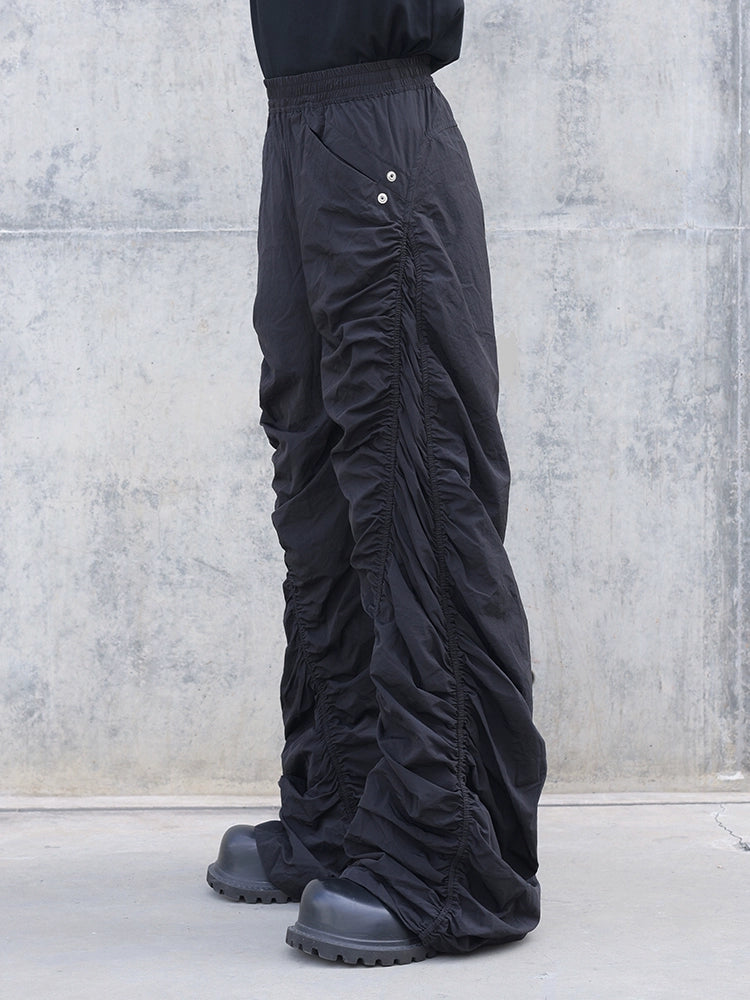 Pleated Spiral Loose Pants Black
