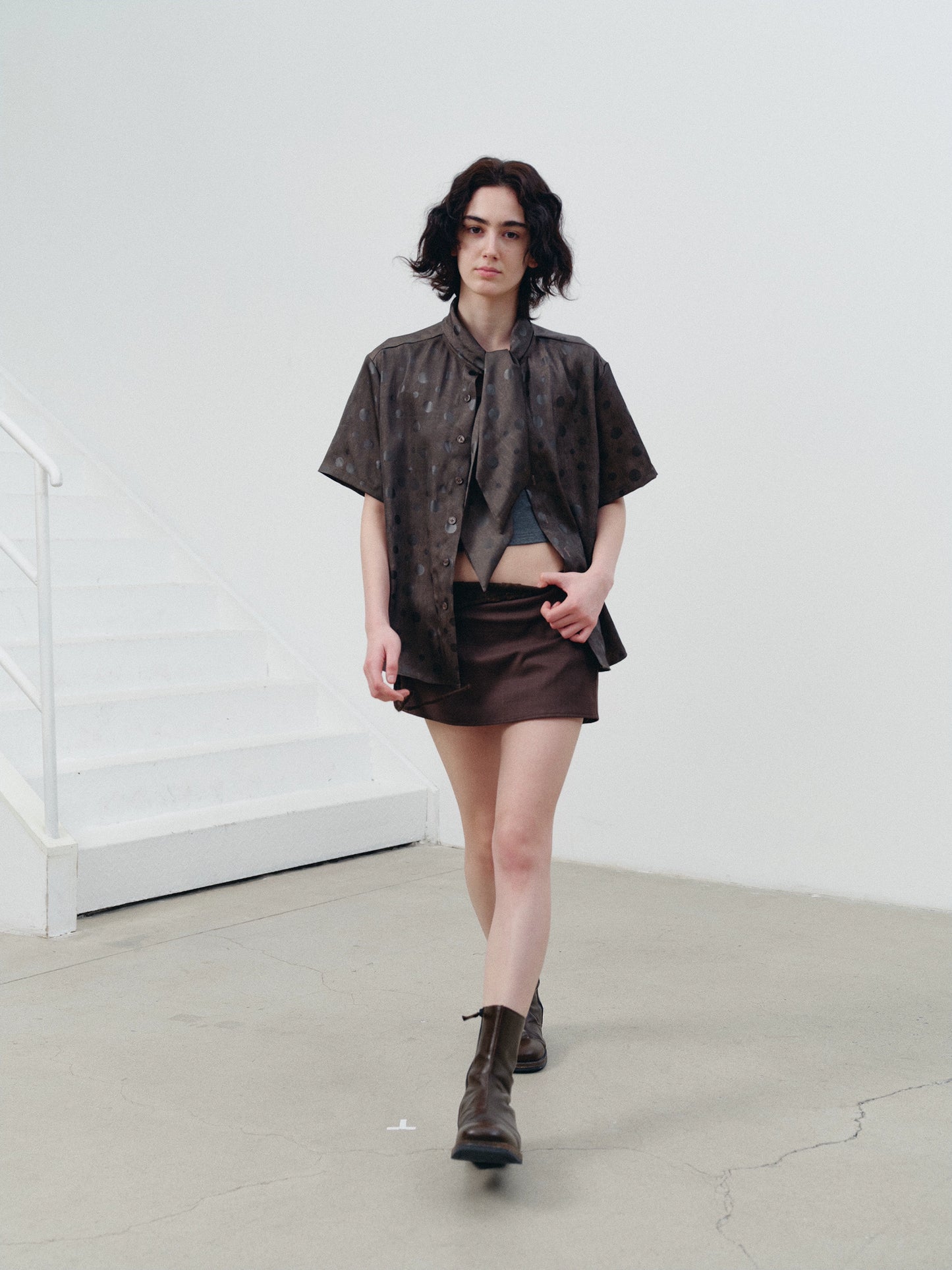Faux drape short-sleeve shirt