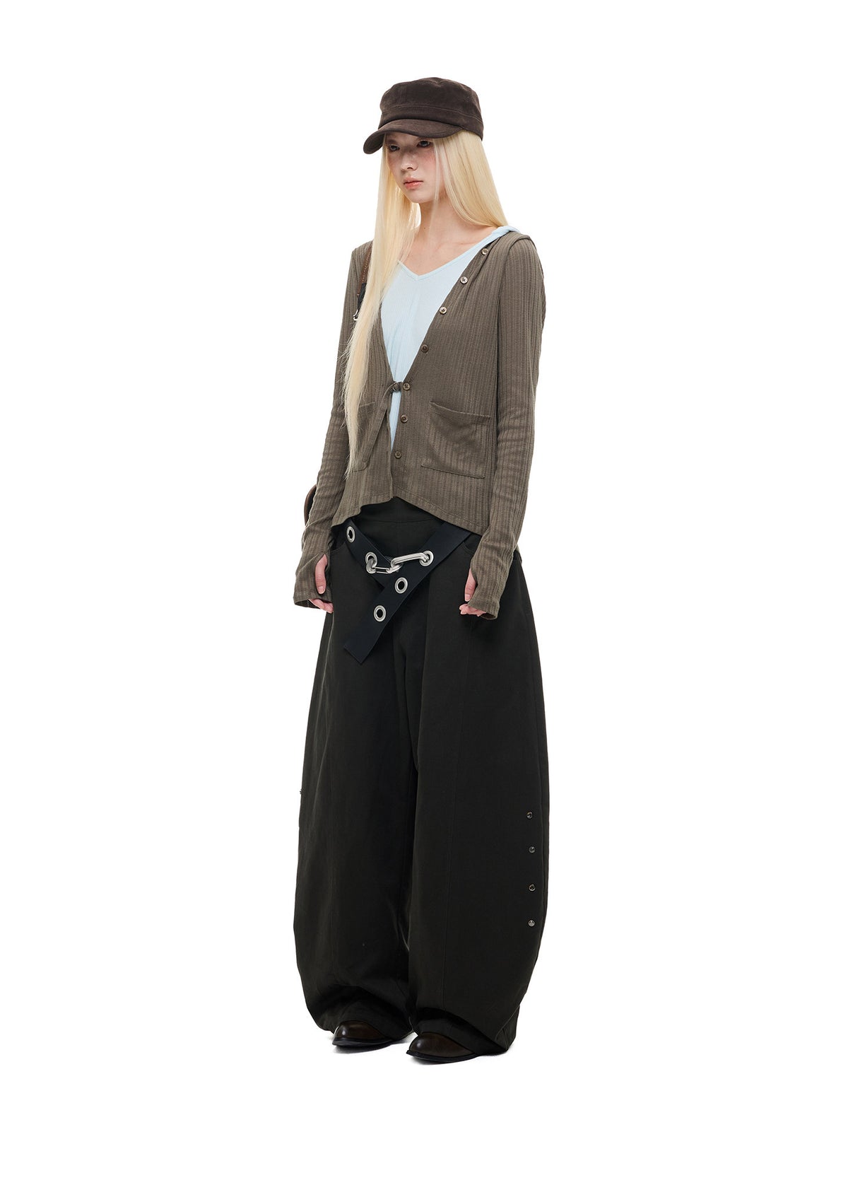 Fake layered hooded knit cardigan