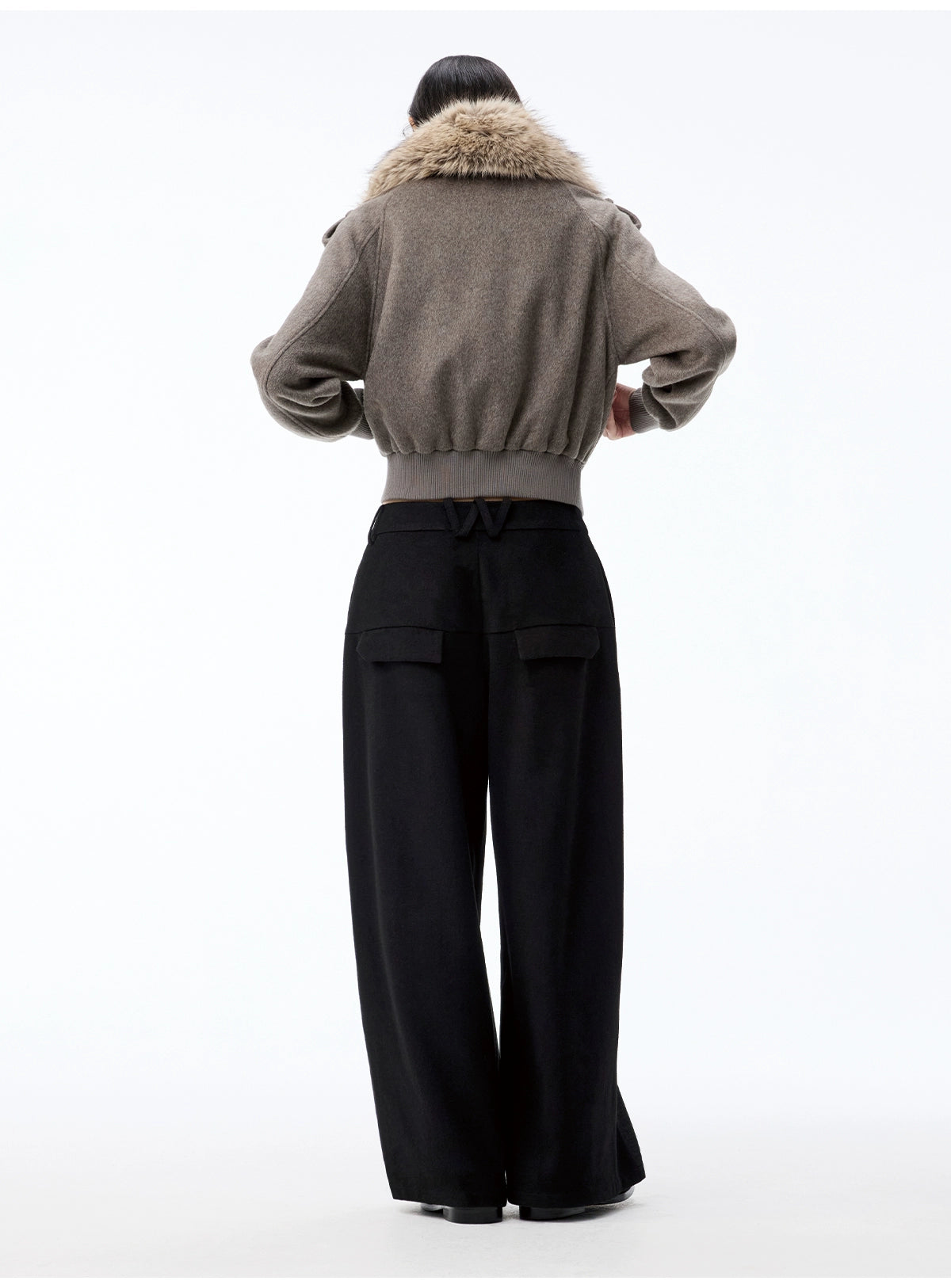 Paneled Pleated Straight Wool Trouer