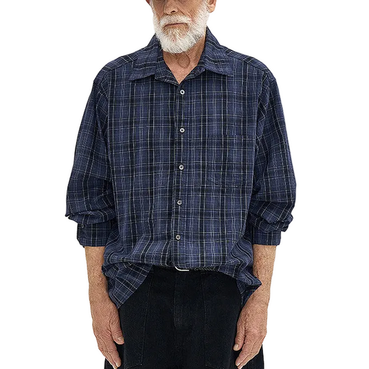Washed plaid long-sleeved shirt