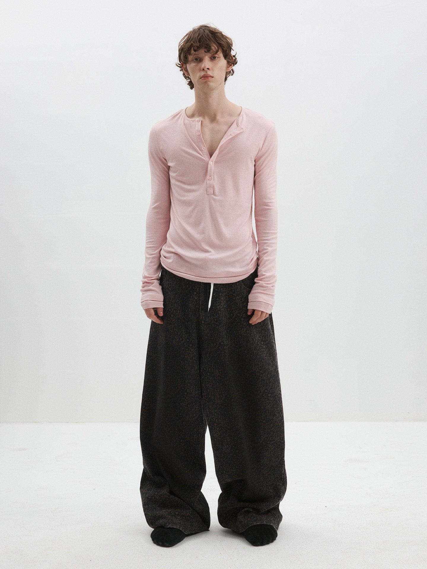 Slim fit Henry collar long-sleeve T-shirt