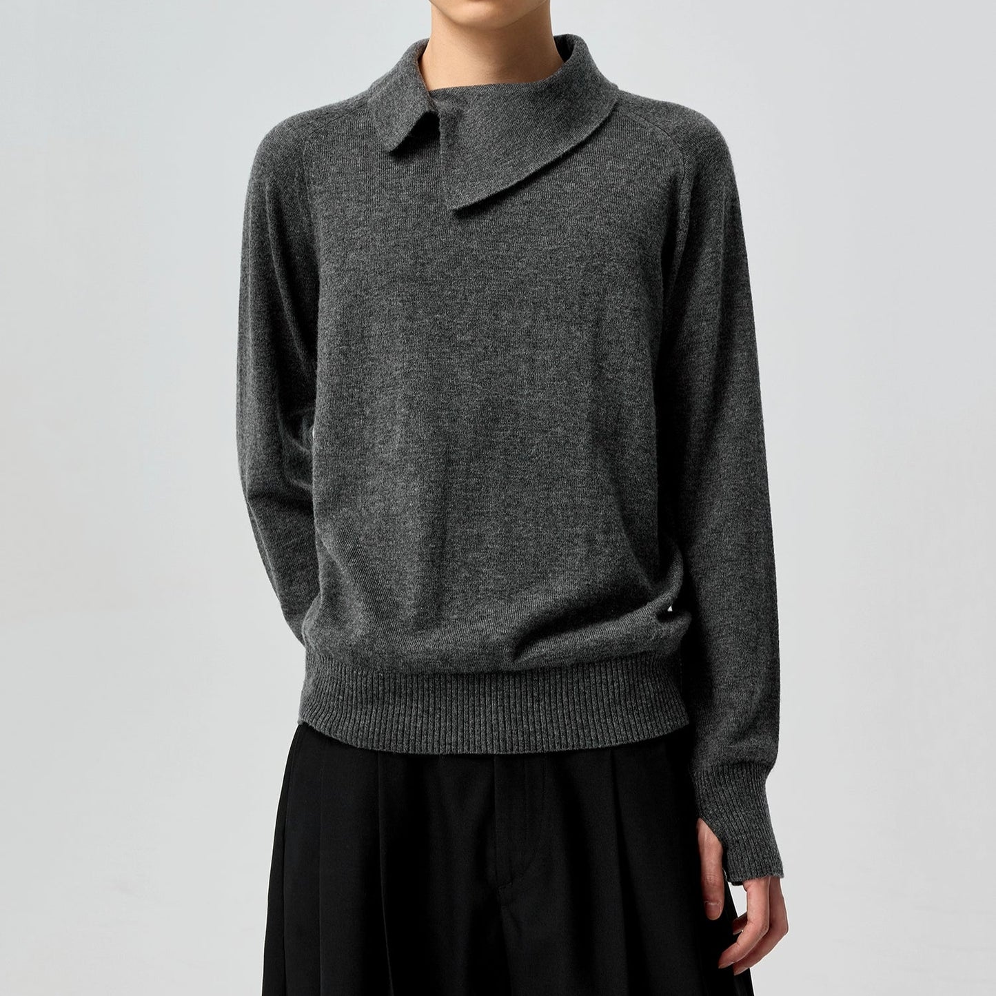 Asymmetric Neckline Wool Sweater