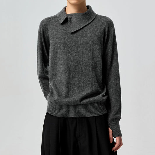 Asymmetric Neckline Wool Sweater