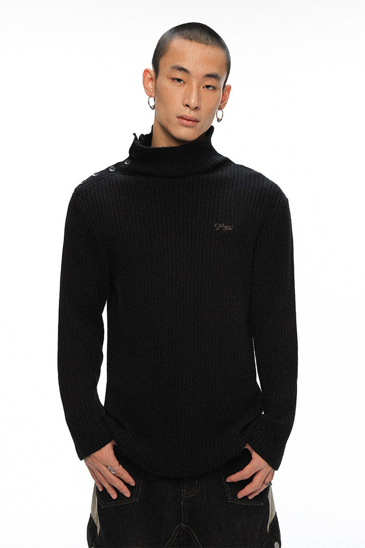 "Retro Ode" side open turtleneck sweater