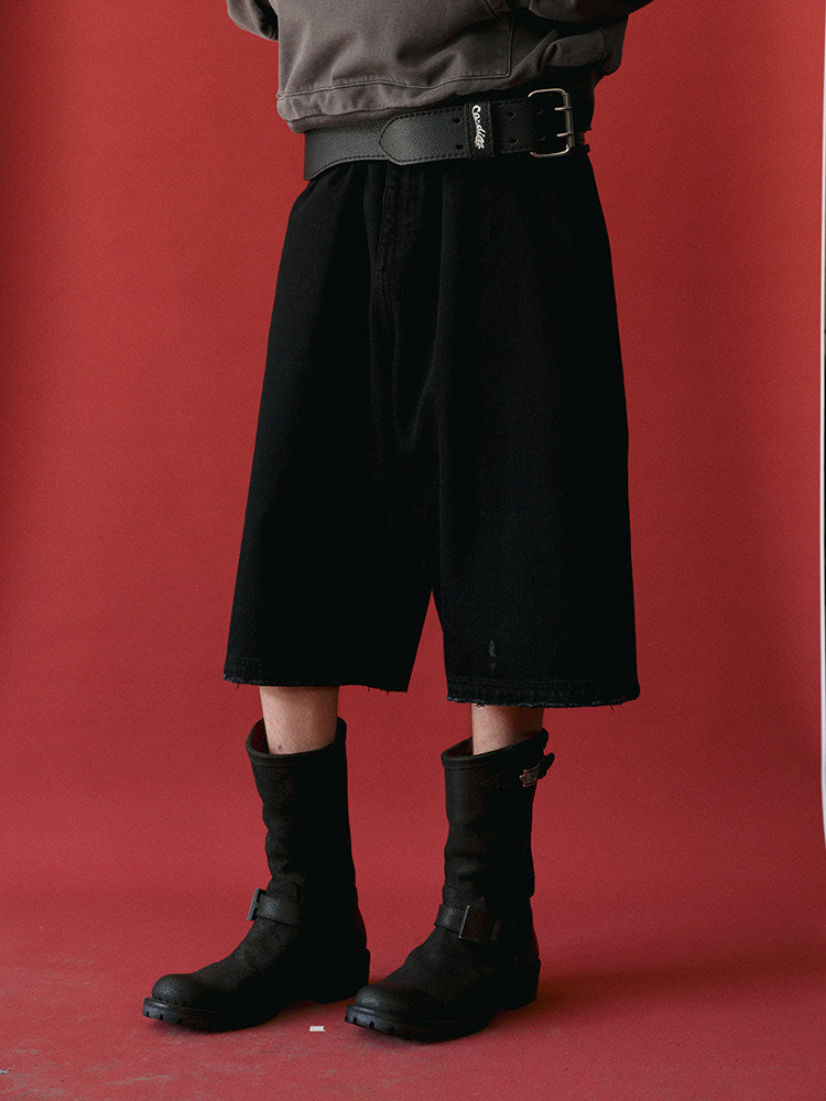 BLACK WASH BAGGY SHORTS