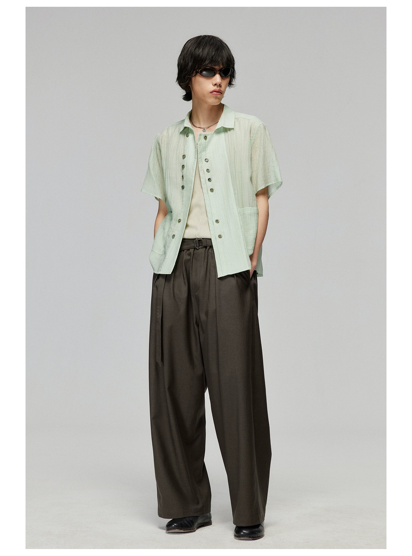 Waistband straight-leg trousers