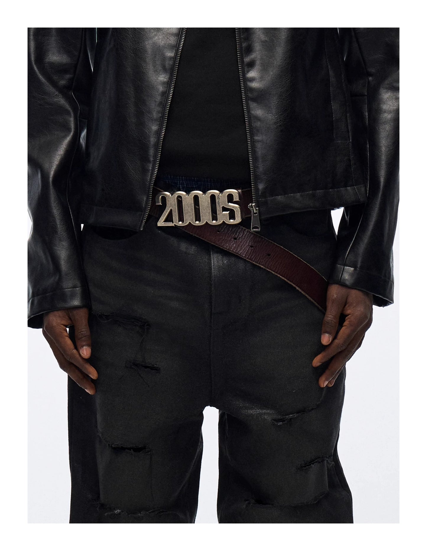 no E mosen 2000S metal buckle leather belt