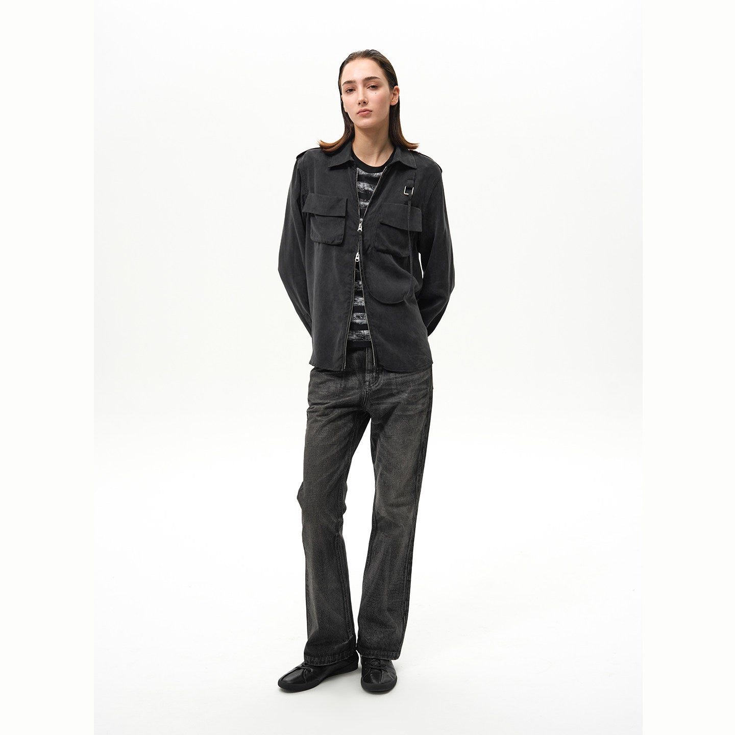 Zipper Military Long Sleeve Shirt