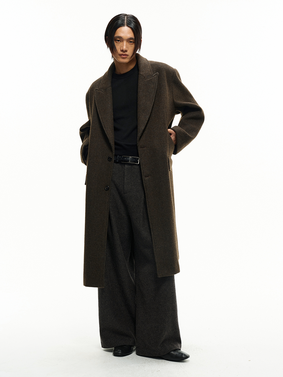 Houndstooth Sword Collar Wool Coat