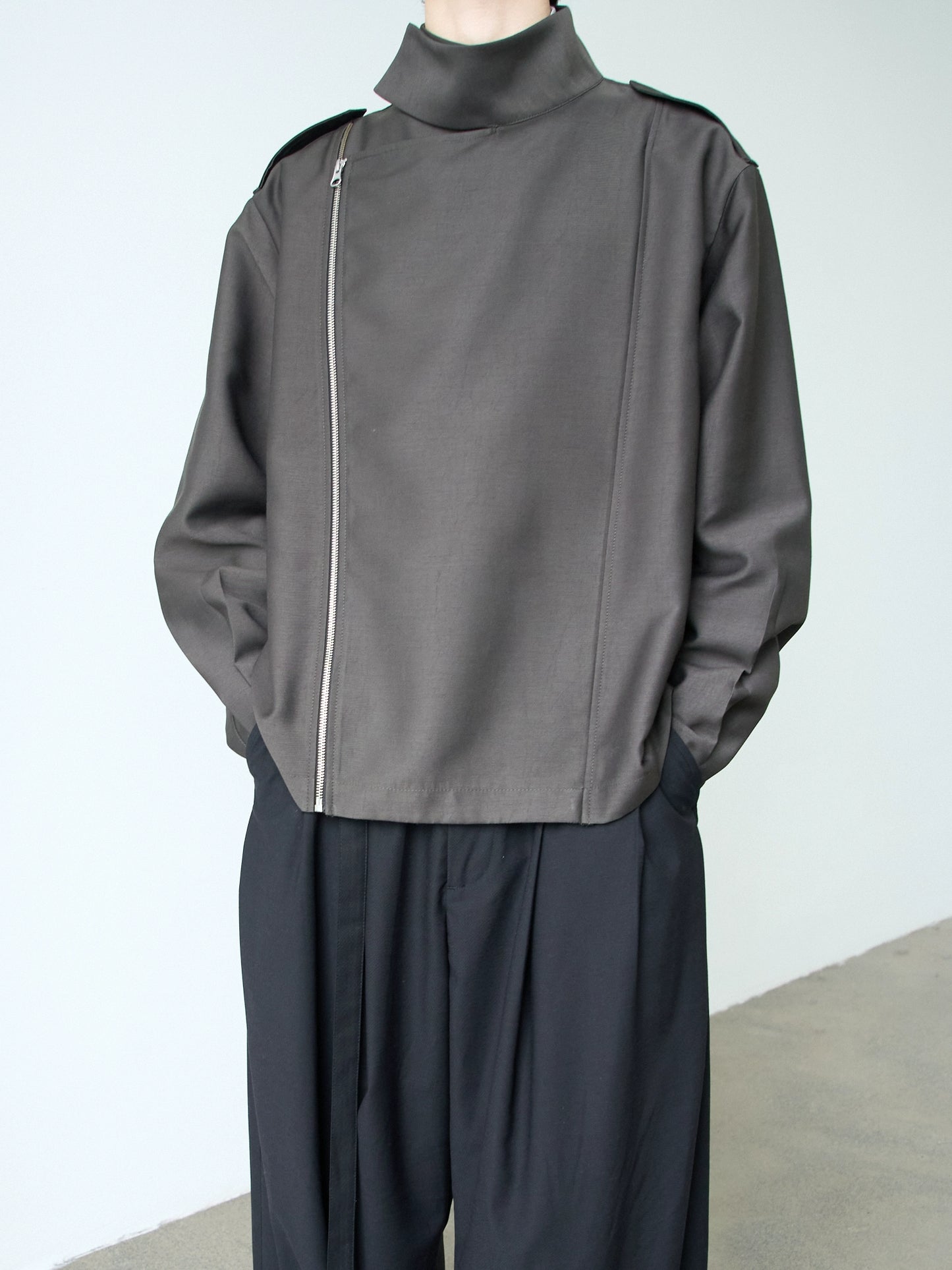 High Neck Zip Up Cropped  Jacket