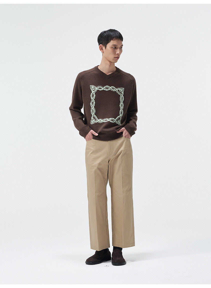 Cashmere Knotted Jacquard V-Neck Knit