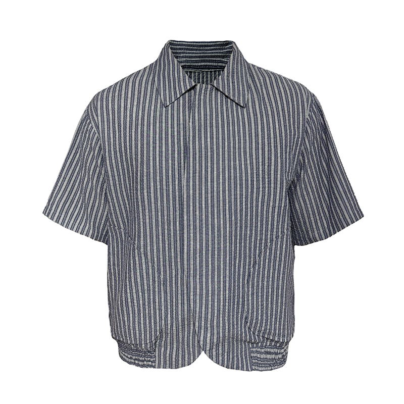 Bubble pleats curved stripe Short Sleeve Shirts