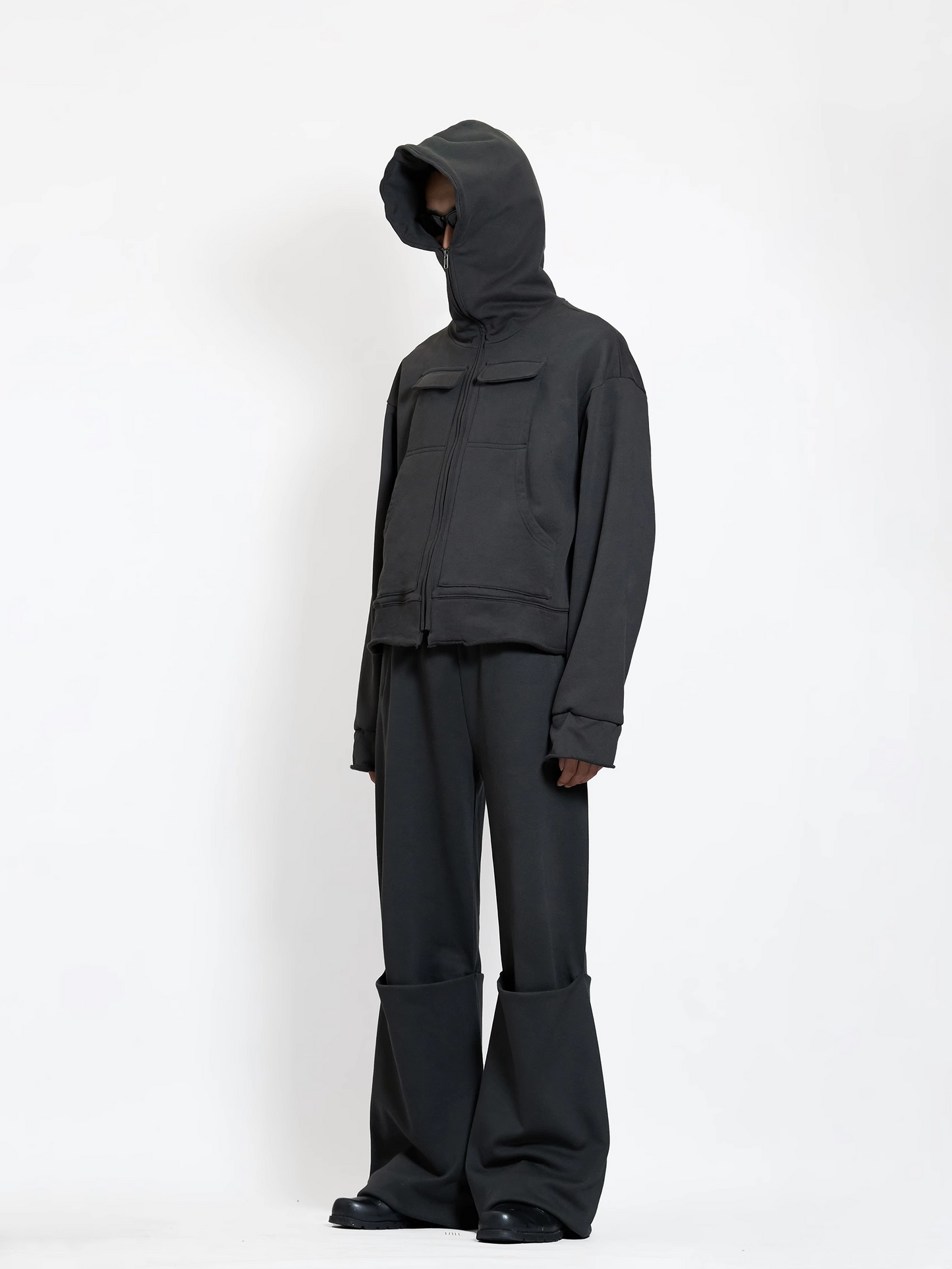 Zipper Hooded Loose Fit Jacket