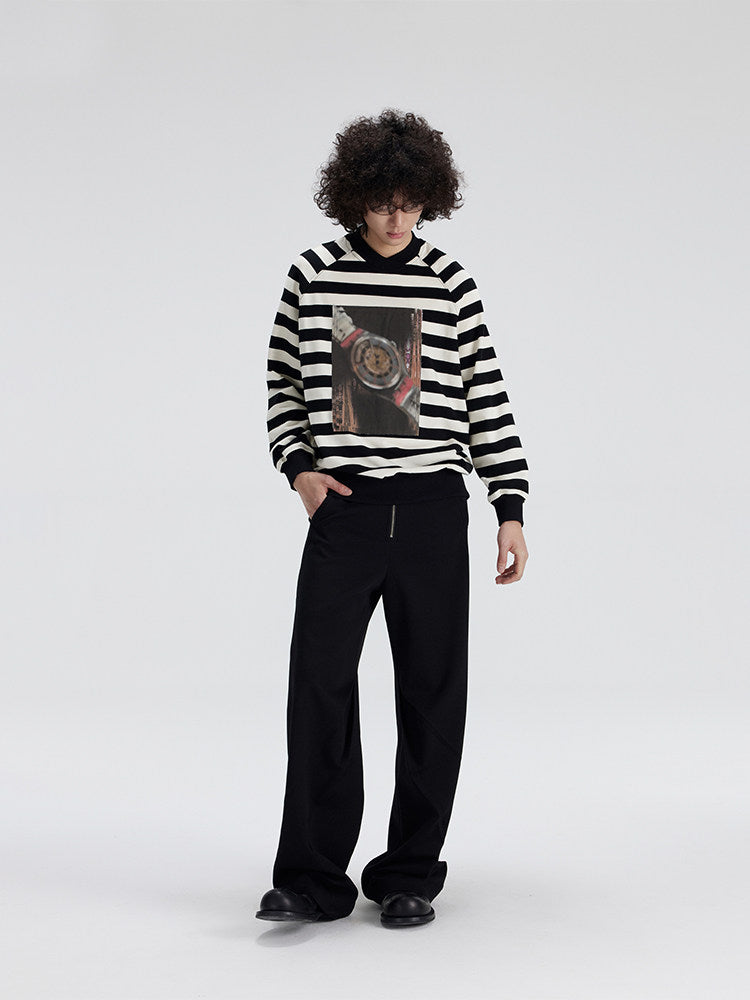 'Father' cross-neck striped printed sweatshirt