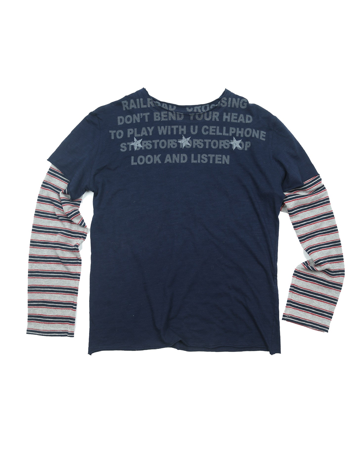 Stripe Stitching Fake Layered Long Sleeve T-Shirt