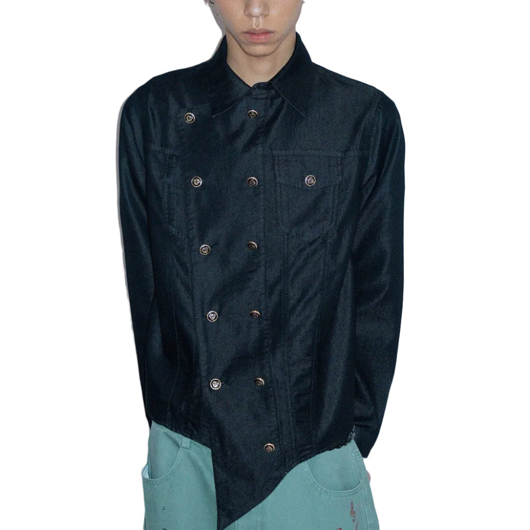 Irregular Hem Double-Breasted Shirt Jacket