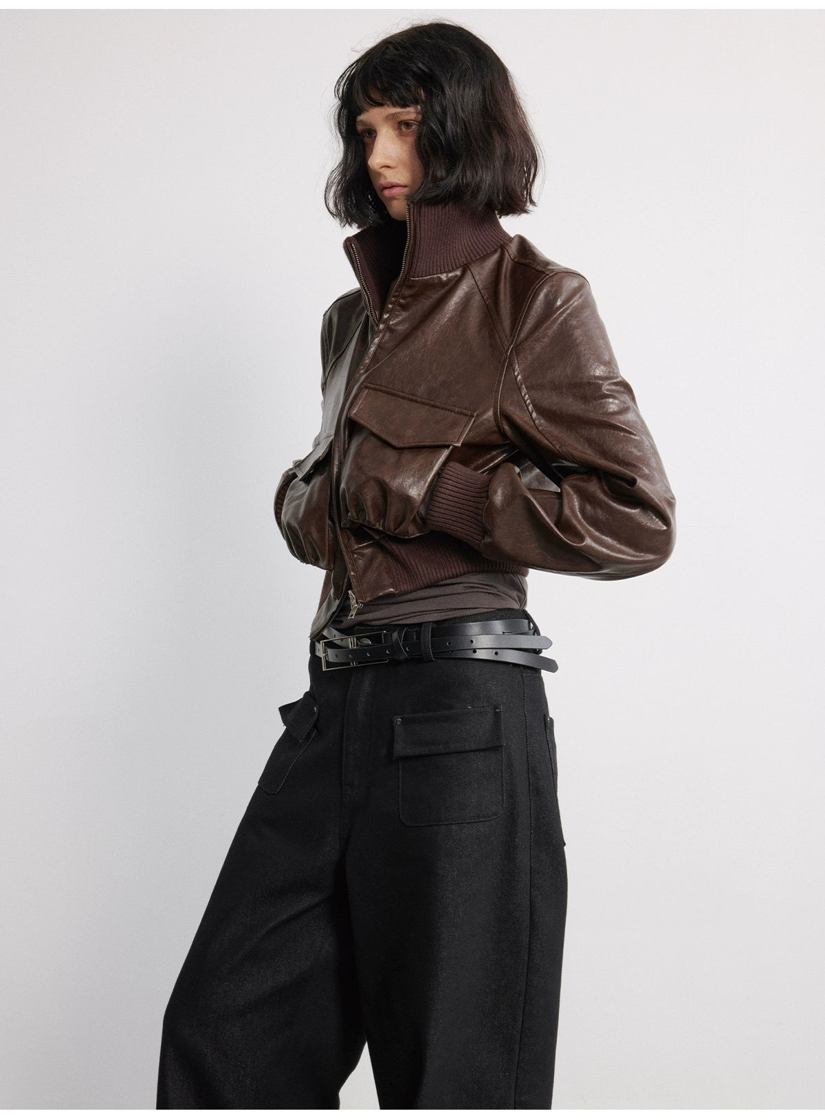 Oil-wax PU Leather Cropped Leather jacket