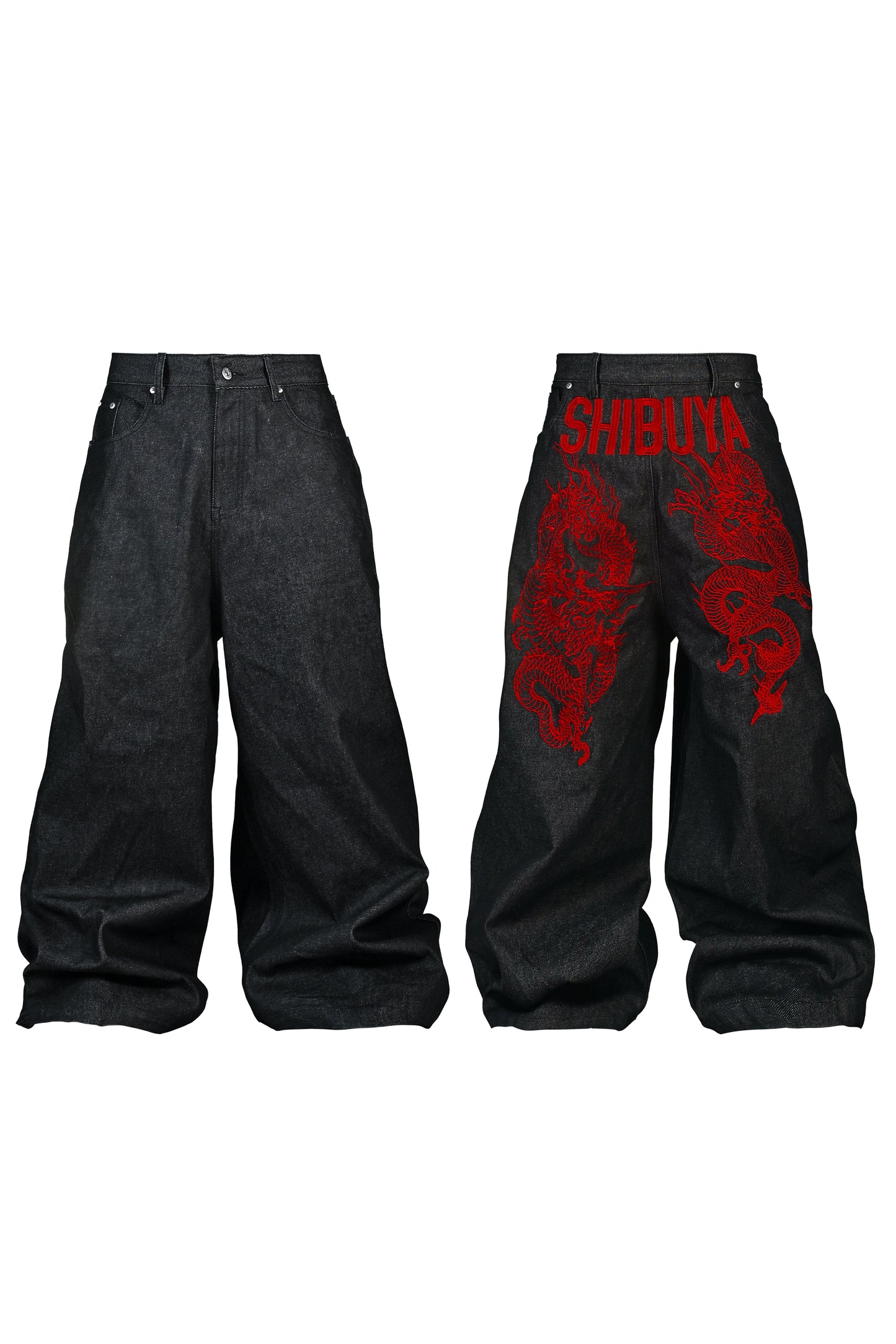 SHIBUYA HEAVY INDUSTRIES DRAGON EMBROIDERY REVERSIBLE JEANS