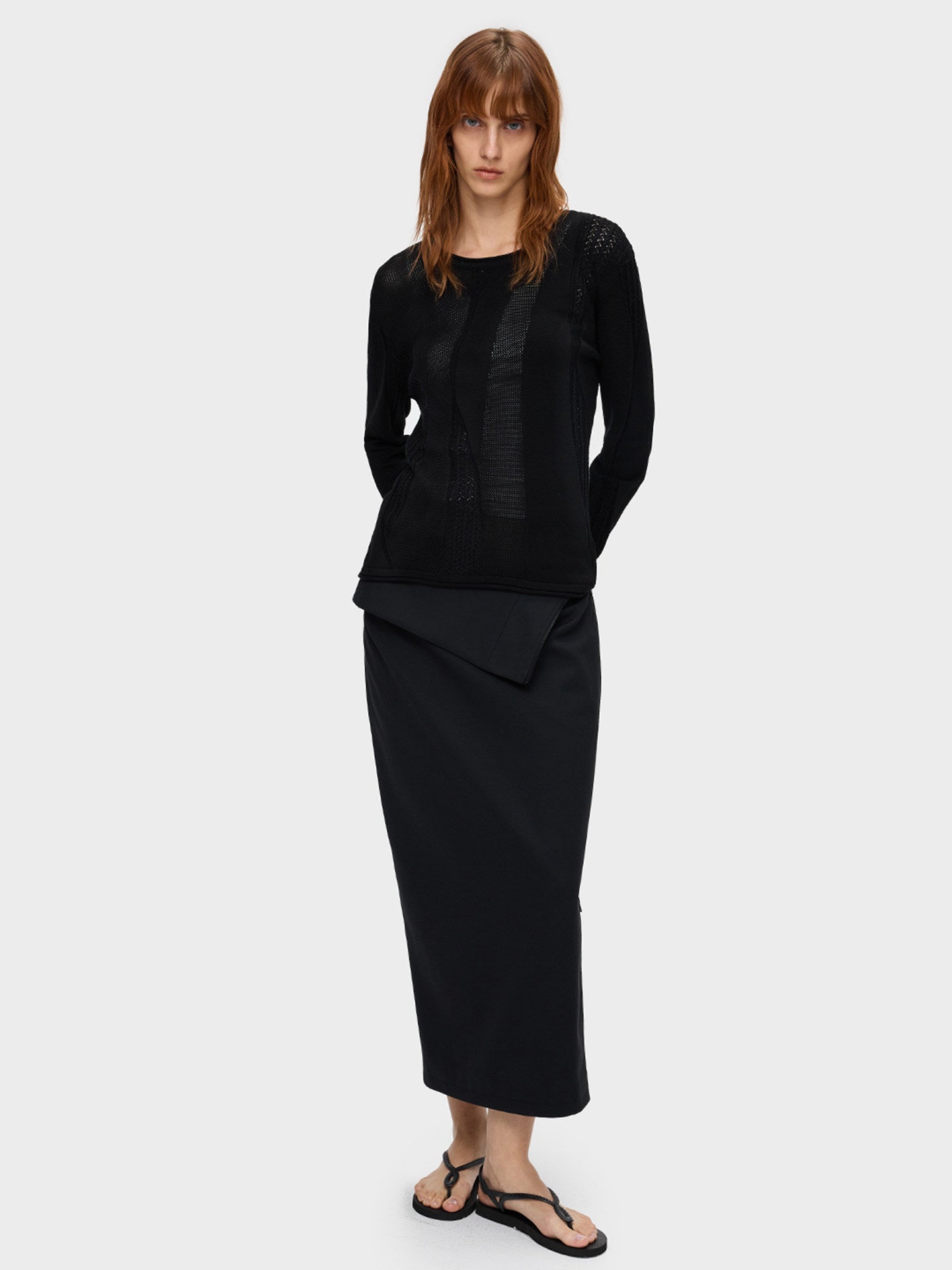 Patchwork sheer long-sleeve sweater