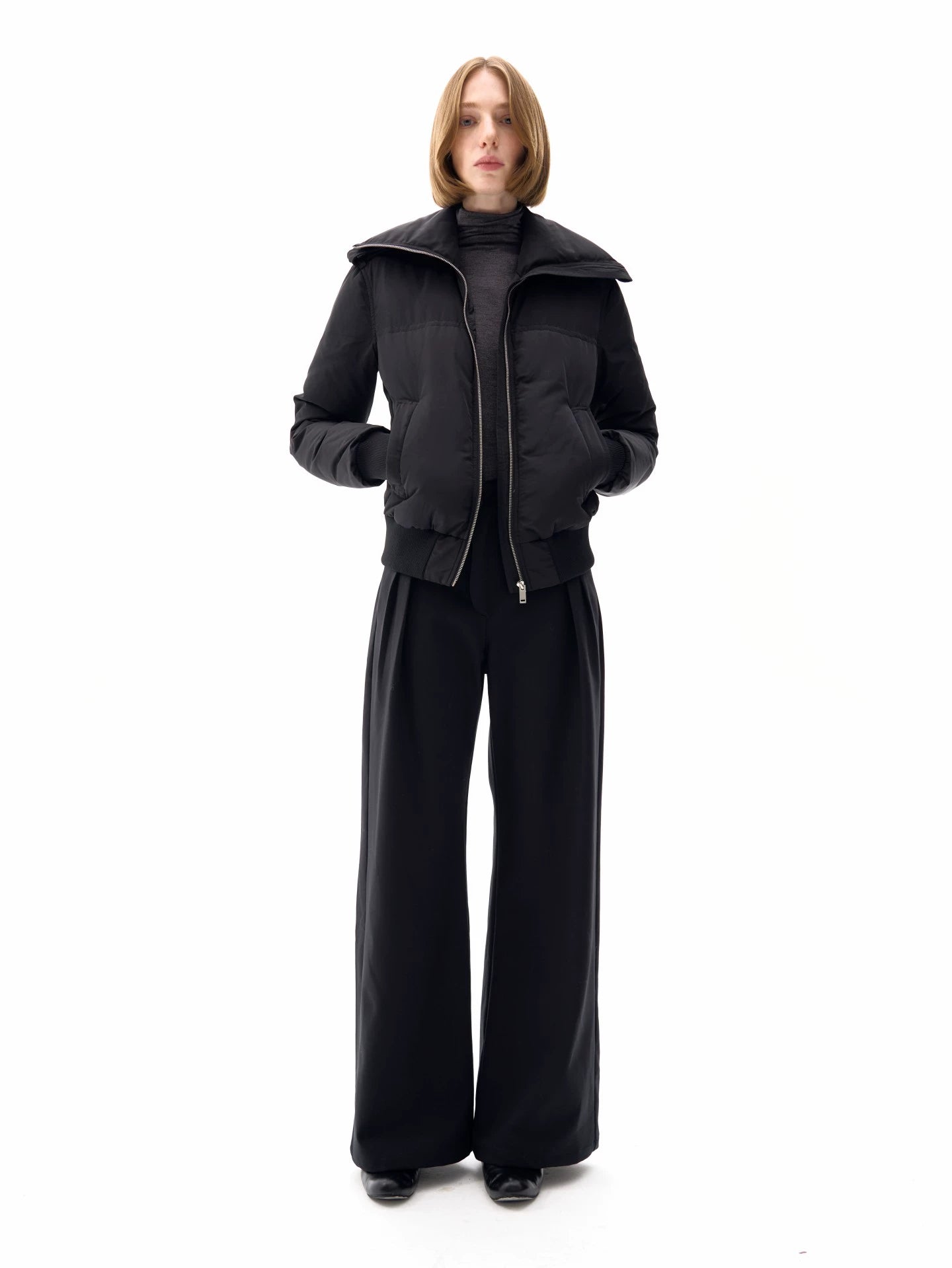 Scarf Collar Zipper Duck Down Jacket