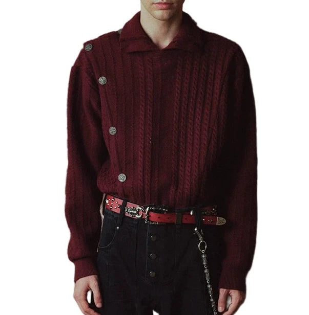 Burgundy Metal Buckle Fencing Turtleneck Knit