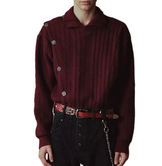 Burgundy Metal Buckle Fencing Turtleneck Knit