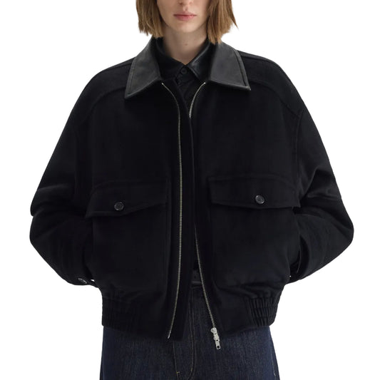 Cashmere leather collar A2 jacket