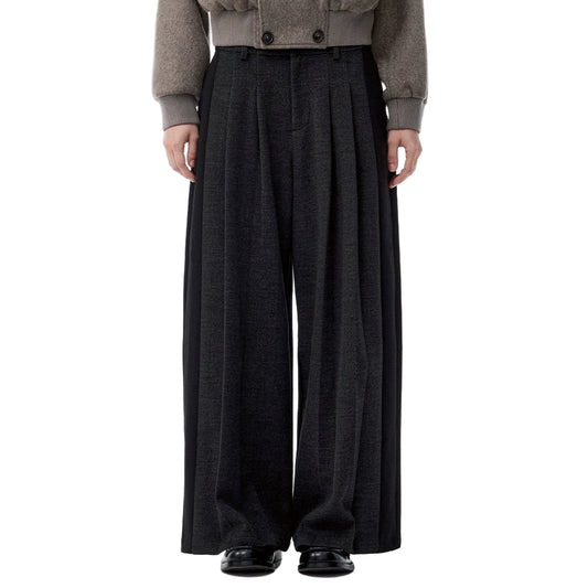 Paneled Pleated Straight Wool Trouer