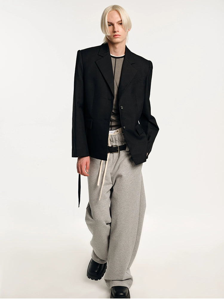 Double-waist drawstring baggy sweatpants