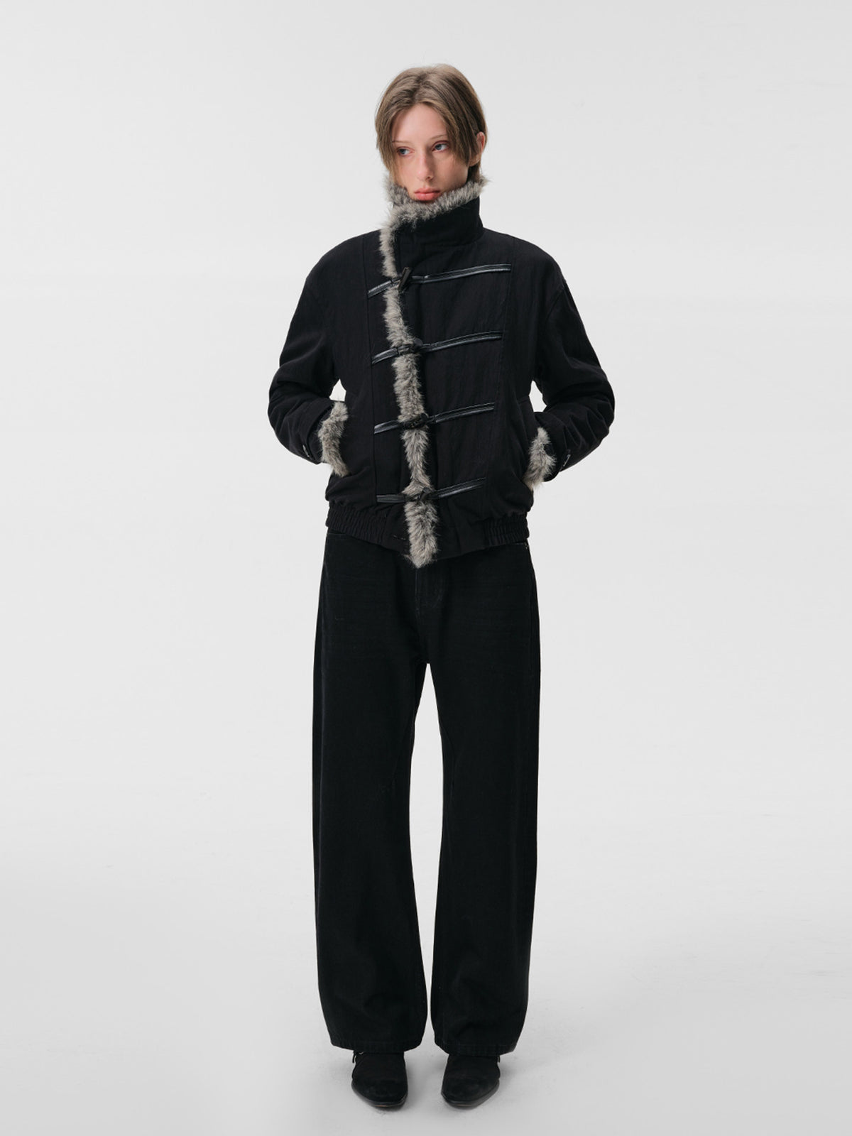 Dyed Fur Leather Cord Horn Jacket