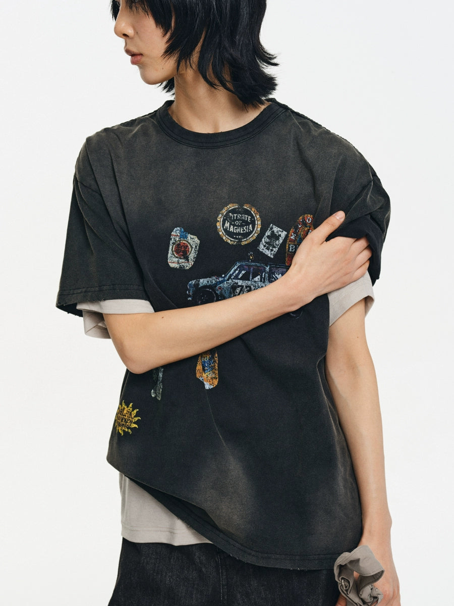 DISTRESSED FADED SHORT SLEEVE T-SHIRT